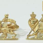 Paar Manschettenknöpfe, ein Geschenk Kaiser Haile Selassies von Äthiopien. 750er Gelbgold,  Mindestpreis:	950 EUR