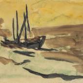 Emil Nolde 1867 Nolde - 1956 Neukirchen Boot, 1913. Aquarell auf Papier. Signiert unten rechts. 23,2 x 27,9 cm.  Schätzpreis:	15.000 - 25.000 EUR