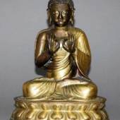 Buddha Shakyamuni, feuervergoldete Repoussé-Figur, sino-tibetisch 18. Jh., Aufrufpreis:	800 EUR