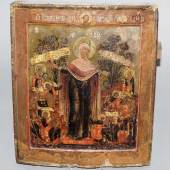 Gottesmutter Freude aller Leidenden, Ikone, Russland um 1700 Sehr beliebte Ikone mit der Muttergottes als Helferin. Schätzpreis: 	1.500 - 1.600 EUR