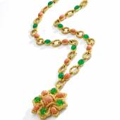 Gold, Coral and Chrysoprase Pendant- Necklace, Van Cleef & Arpels, France Estimate $25/35,000