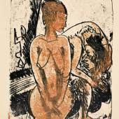 Zwei Frauen  Lithograph printed in black and orange, 1914, a rich, textured impression of this very rare print, one of only two known impressions printed in colours  Estimate £100,000-150,000 / €120,000-179,000