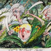 Lot 16, GERALD SCARFE LOST IN THE BREXIT JUNGLE593 by 967mm, pen, ink and watercolour drawing £5,000-7,000