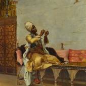 Theodoros Ralli (Greek, 1852-1909) Stringing Pearls, 1882, oil on canvas Estimate £80,000-120,000 / $112,000-168,000