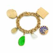 Lot 315 VIVIEN’S CHARM BRACELET 1940s and later chalcedony, jadeite Estimate £1,000-1,500