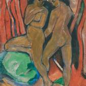 Lot 34 Franz Marc, Two Standing Nudes with Green Rock (recto) + Two Horses (verso), 1910-11(est. £500,000-700,000)