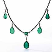 Lot 358- Emerald and diamond necklace and a pair of earrings- Sotheby's 15 Nov 2017