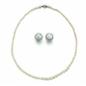 Lot 294 VIVIEN’S NATURAL PEARL AND DIAMOND NECKLACE natural pearls, diamond designed as a graduated line of pearls measuring from approximately 2.5 to 5.8mm, the clasp collet-set with a circular-cut diamond. Estimate £800-1,200