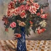 Lovis Corinth (1858 – 1925) Stillleben – Rote und rosa Rosen in Vase auf Tischtuch (Blumen) | 1913 | Öl auf Leinwand | 81,5 x 65,5 cm Ergebnis: € 317.000