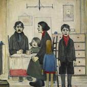 £353,000 ($500,730) Laurence Stephen Lowry, Family Group, oil on canvas, 1938