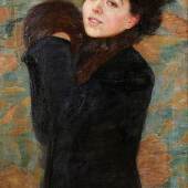 Robert Auer, Porträt der Frau des Künstlers mit Muff (Leopoldine Schmidt Auer), 1902 © Privatsammlung Öl auf Leinwand