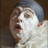 Armand Francois Joseph Henrion, Selbstporträt als Pierrot, undatiert Sammlung Klewan Öl auf Holz 18 × 14 cm 
