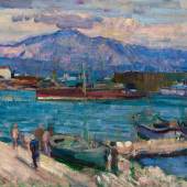 Max Kurzweil, Der Hafen von Cattaro mit dem Berg Lovcen, 1916 © Privatbesitz, Foto: Hubert Dorfstetter, Thaur Öl auf Leinwand 59 x 70,5 cm