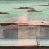 LYONEL FEININGER (1871 - New York - 1956) Pink Could II, 1928 Oil on canvas, 17.3 x 30.7 in (44 x 78 cm) Signed upper right: Feininger 28 Catalogue raisonné by Hess no. 299