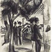 Lb.-Nr. 356 153 August Macke Spaziergänger unter Bäumen (Leute vor dem Schaufenster). 1914 Kreidezeichnung, 34,6 x 29,5 cm WVZ Heiderich 2419 Ergebnis: € 273.000,-