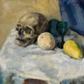 Der Amsterdamer Maler Jan Sluyters (Sluijters) schuf das Stillleben mit Totenkopf, Obst und Weinglas. Das Gemälde lässt die Auseinandersetzung des Künstlers mit der impressionistischen, eher von Cézanne beeinflussten Malweise und Behandlung der Farbe und des Lichtes erkennen (Taxe 1.800,- EUR).