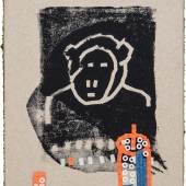 Ohne Titel, 2002 Mischtechnik, Preisschilder, Karton und Farbe auf Leinwand, Rand beflockt 67,5 x 47 cm © Archiv Martin Roth / Jorj Konstantinov