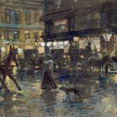 Maximilian Lenz: Wiener Straßenszene, um 1897 13 x 28,1 cm, Aquarell, Deckfarben und schwarze Tinte auf Papier (ALBERTINA, Wien) © Foto: ALBERTINA, Wien