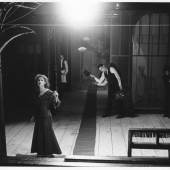 Babette Mangolte.  Richard Foreman staging of his play “Blvd de Paris” in a loft in Soho with set design and lights by Foreman with Kate Manheim and John Erdman, 1977.  Courtesy Babette Mangolte.