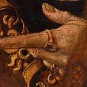 Meister der Habsburger
Anbetung der Heiligen Drei Könige (Detail: Maximilians Ring mit dem Königswappen), vor 1508
Malerei auf Tannenholz
97 x 59 cm
Belvedere, Wien
© Belvedere, Wien
