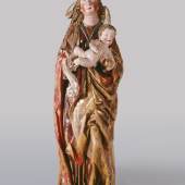 Meister des Churwaldener Altars Stehende Madonna mit Kind, um 1480/90 Holz mit originaler Fassung, 186 x 61 x 44 cm Kunsthaus Zürich
