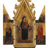 Lot 36 Meister der Madonna Lazzaroni Klappaltar mit Muttergottes Tempera auf Holz, 33 x 14,5 cm (Mittelstück), 33 x 8 cm (Flügel) Schätzpreis: EUR 10.000 – 12.000,-