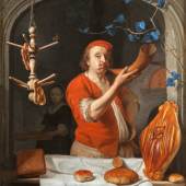 Gabriel Metsu (1629-1667), A Baker Blowing his Horn, c. 1660-1663. Oil on panel, 36,5 x 30,7 cm. Private Collection