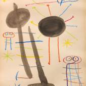 Miro Untitled 1957 cromped a ; Bildnachweis: Galerie Philippe David Zürich: Eine Papierarbeit von Joan Miró, entstanden 1956-57, Aquarell und Wachs-Stifte auf Papier, präsentiert auf der Antik & Kunst von der Galerie Philippe David aus Zürich.