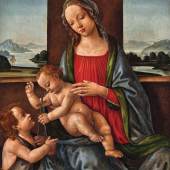 Mitarbeiter des Alessandro di Mariano Filipepi, gen. Sandro Botticelli (1444/45–1510), Madonna mit Kind und Johannesknaben, Öl auf Holz, 82 x 66,5 cm, erzielter Preis € 663.875 