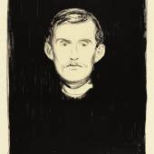 Property from an Important Private Norwegian Collection EDVARD MUNCH 1863 - 1944 SELF-PORTRAIT Lithograph, 1895, a richly inked impression of Woll's second state (of four), with the border and the background covered with tusche, signed and dated in pencil, printed by Lassally, on sturdy grayish wove paper, framed image: 454 by 321mm 17⅞ by 12⅝in sheet: 624 by 467mm 24⅝ by 18⅜in PROVENANCE: Acquired from the artist by Olaf Schou circa 1900, to his brother Christian Schou, thence by descent to the
