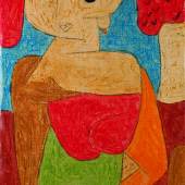 museum global. Paul Klee: Eine Sammlung auf Reisen Paul Klee, Omphalo-centrischer Vortrag, 1939, Kreide und Kleisterfarbe auf Seide auf Jute, 70 x 50,5 cm, Kunstsammlung Nordrhein-Westfalen Foto: © Kunstsammlung NRW Auflösung: 1381px * 1935px