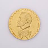 The obverse of John F. Nash Jr.'s 1994 medal for the Sveriges Risbank Prize in Economic Sciences in Memory of Alfred Nobel.  