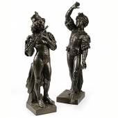   A. Rollé  Frankreich, 19. Jahrhundert Zwei lebensgroße Florentiner Troubadourknaben Bronze, signiert. H. 130/150 cm