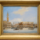 Carlo Grubacs  tätig in Venedig und Wien, um 1840 - 1870  Blick vom Bacino di San Marco auf die Piazzetta  Öl/Lw., signiert, 21 x 27,3 cm 