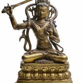 Große feuervergoldete Bronze des Manjushri Tibet, 17.Jh.  Provenienz: Aus einer alten deutschen Privatsammlung