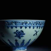 An exceptional and rare blue and white 'floral' bowl, Ming dynasty, Yongle period, sold for $721,800 during Sotheby's Important Chinese Art Auction in New York, 17 March 2021