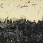 Norbert Pümpel o. T., (Unbestimmtes Land), 2017, Ölfarbe und Bitumen auf Wenzhou Papier, 69 x 130 cm
