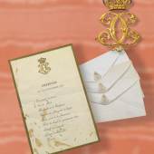 Nr. 81 Kaiserin Elisabeth von Österreich, drei Briefkuverts, in gold reliefiertes gespiegeltes Monogramm "E", dazu 1 Dejeuner-Karte vom 16. September 1896 Schätzwert € 500 - 700 