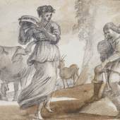Claude Lorrain (um 1600–1682) Tänzerin mit Tamburin und Dudelsackspieler, um 1648 Schwarze Kreide, Pinsel in Grau und Braun, auf Papier, 16,6 x 22,3 cm Städel Museum, Frankfurt am Main