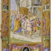 Giulio Clovio (1498-1578), König David tanzt vor der Bundeslade, in einem Zierrahmen, um 1540 (?)