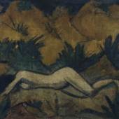Otto Mueller In Dünen liegender Akt,1923 Leimfarbe auf Rupfen 87 x 108 cm Brücke-Museum Berlin