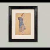 Oskar Kokoschka Mädchenakt mit umgehängtem Mantel, 1907 Bleistift und Aquarell auf Papier, 454 x 316 mm