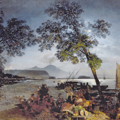 Oswald Achenbach, Ein geselliger Sommerabend in der Bucht von Neapel, 1853, Öl auf Leinwand, 139 x 197 cm, erzielter Preis € 204.000
