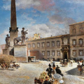 Oswald Achenbach(1827-1905), View of the piazza del Quirinale in Rome, oil on canvas, Paolo Antonacci