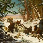 Otto Grashof (1812 – 1876) Winterliche Bärenjagd des Tsarevich Alexander Nikolaevich Öl auf Leinwand | 107 x 146 cm Taxe: 40.000 – 60.000 Euro