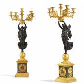 Paar Empire Kandelaber mit Psychen Paris | 19. Jh. | Bronze patiniert und tlw. vergoldet | Höhe ca. 92,5 cm Ergebnis: € 18.000