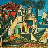 Pablo Picasso Mittelmeerlandschaft, 1952 Öl auf Holz81 × 125 cm ALBERTINA Wien –Sammlung Batliner © Succession Picasso/  Bildrecht, Wien 2023
