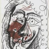 Pablo Picasso, Tête d'Homme, 1970, Wachskreide auf Papier 37,2x27cm Courtesy of Kunkel Fine Art