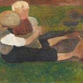 Paula Modersohn-Becker (1876 – 1907) Sitzender Junge mit Mädchen auf dem Schoß | Um 1903 Tempera und Öl auf Pappe | 40 x 52,5 cm Schätzpreis: € 200.000 – 300.000
