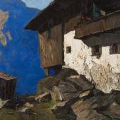 Oskar Mulley  Bauernhaus, um 1929  Öl/Leinwand 82 x 106,5 cm  signiert Mulley beschriftet Kufstein Tirol  verso beschriftet III Bauernhaus Mulley Kufstein Tirol  Preis: € 48.000